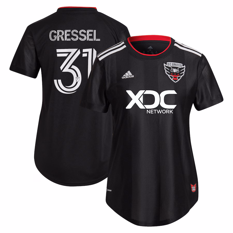 Women's D.C. United Julian Gressel adidas Black 2022 Black and Red Kit Replica Player Jersey - Jersey