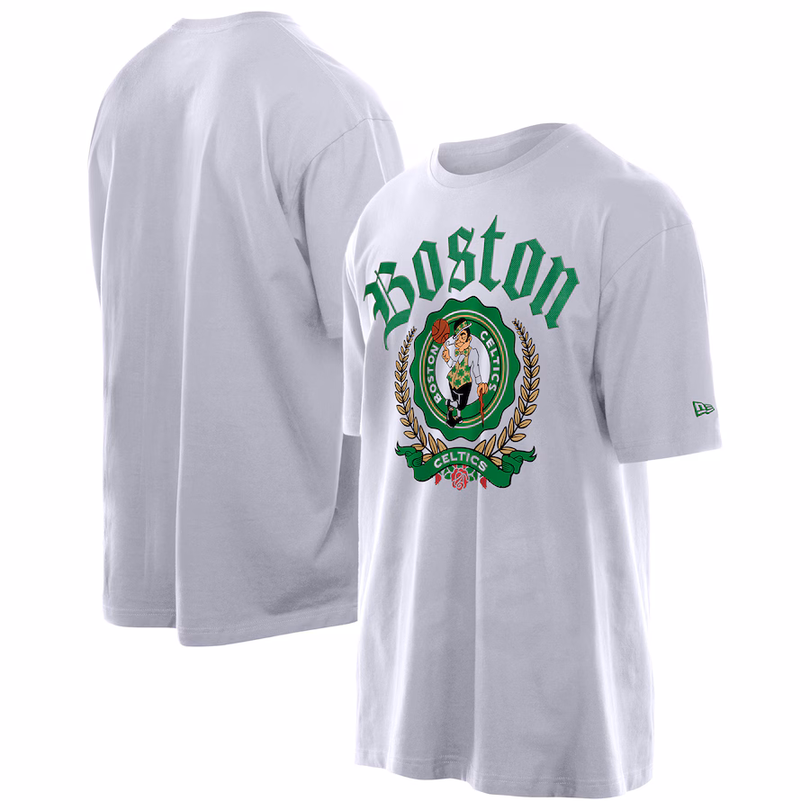 Men's Boston Celtics New Era White Throwback Prep Oversized T-Shirt - Jersey