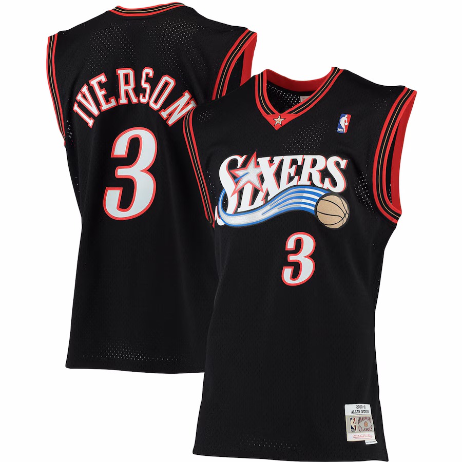 Men's Philadelphia 76ers Allen Iverson Mitchell & Ness Black 2000/01 Big & Tall Hardwood Classics Swingman Jersey - Jersey
