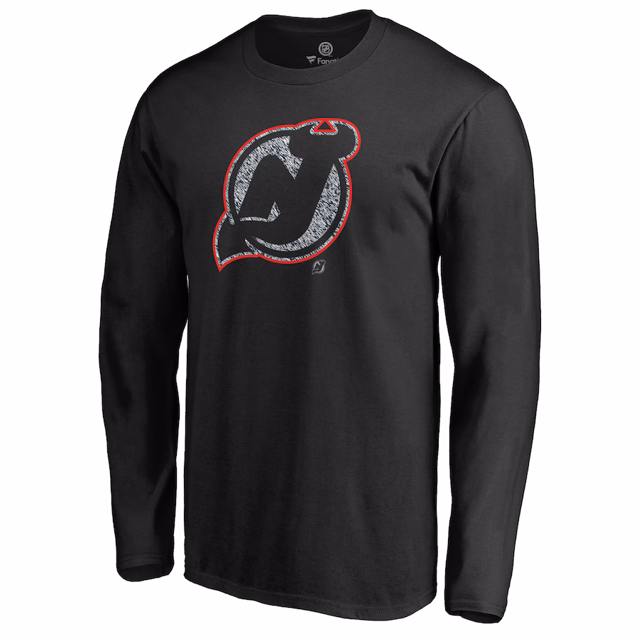 Men's New Jersey Devils Black Static Logo Long Sleeve T-Shirt - Jersey