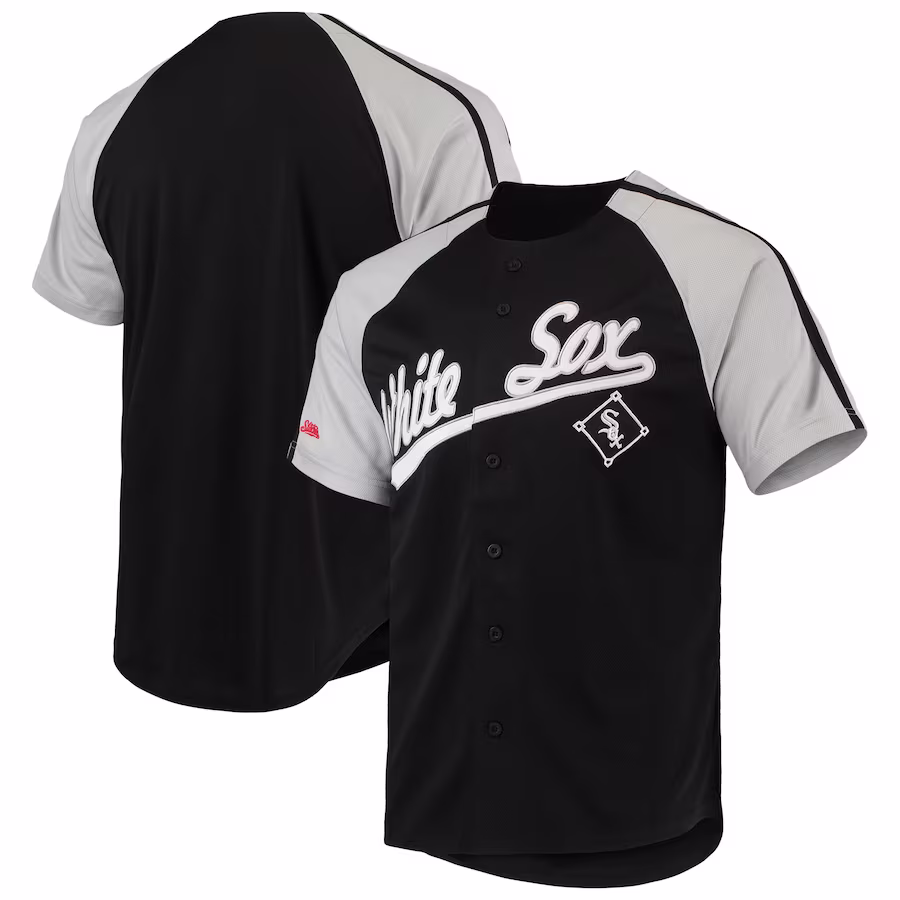 Men's Chicago White Sox Stitches Black Button-Down Raglan Replica Jersey - Jersey