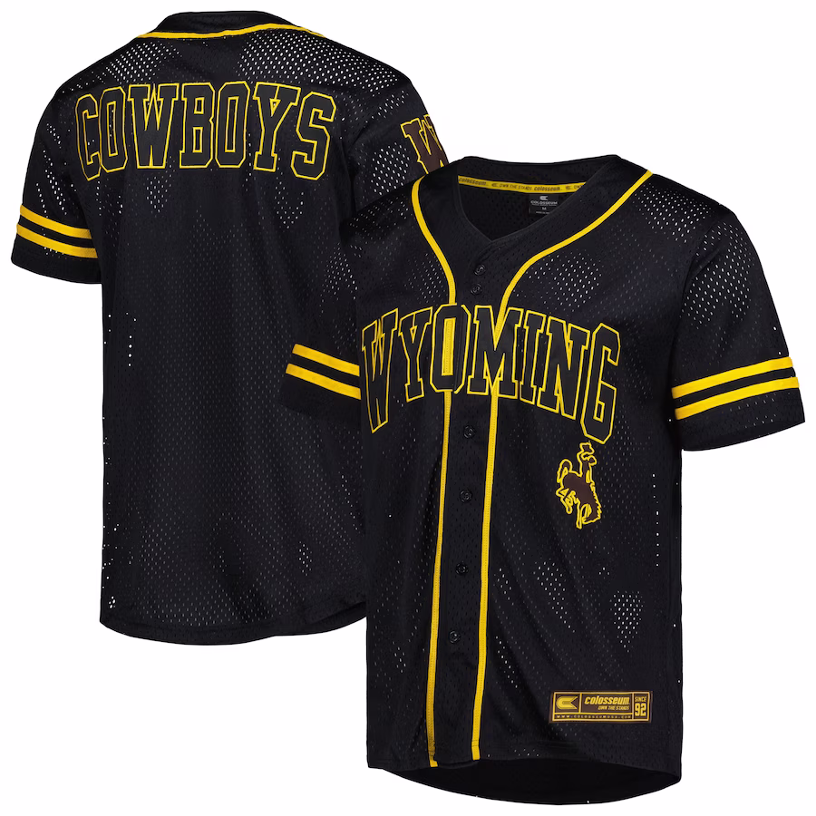 Wyoming Cowboys Colosseum Free Spirited Mesh Button-Up Baseball Jersey - Black - Jersey