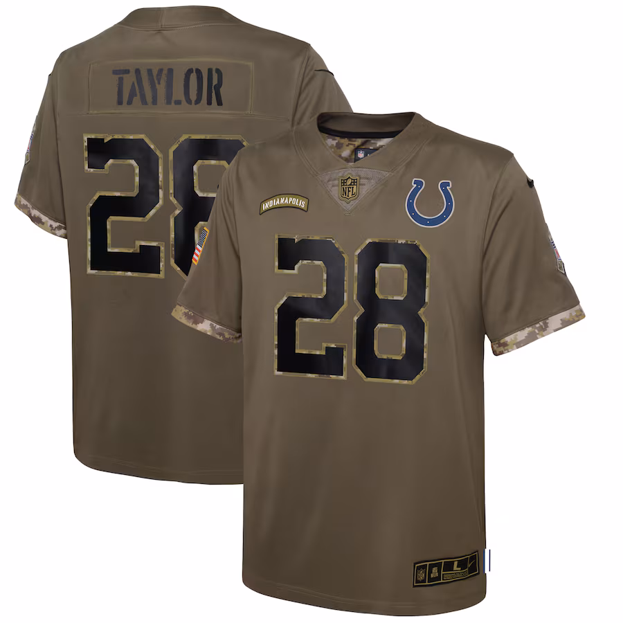 Youth Indianapolis Colts Jonathan Taylor Nike Olive Salute To Service Player Limited Jersey - Jersey