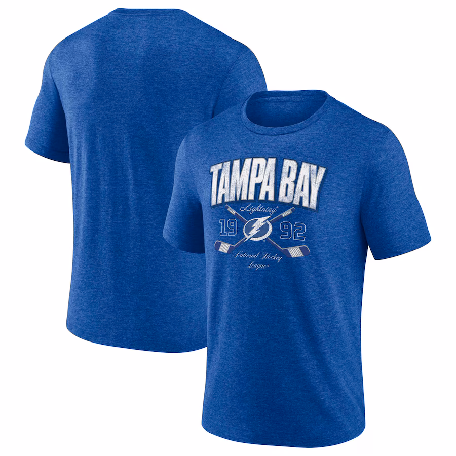 Men's Tampa Bay Lightning Fanatics Heather Blue Cross Sticks Tri-Blend T-Shirt - Jersey