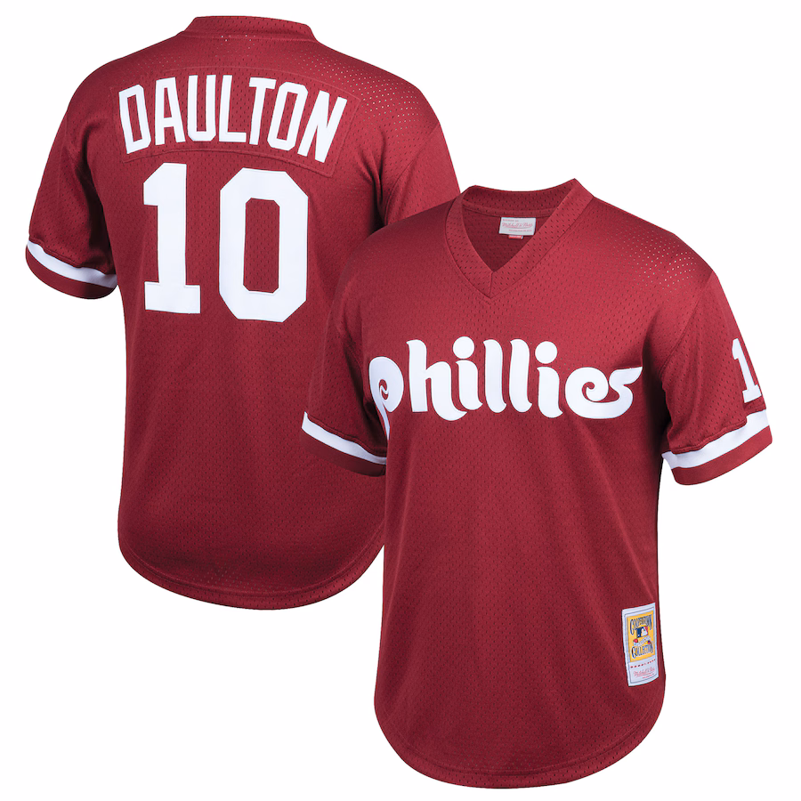Youth Philadelphia Phillies Darren Daulton Mitchell & Ness Burgundy Cooperstown Collection Mesh Batting Practice Jersey - Jersey