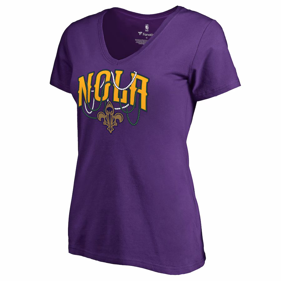 Women's New Orleans Pelicans Purple NOLA Beads Hometown Collection T-Shirt - Jersey