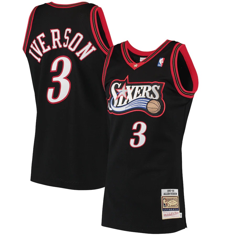 Men's Philadelphia 76ers Allen Iverson Mitchell & Ness Black 1997/98 Hardwood Classics Authentic Jersey - Jersey
