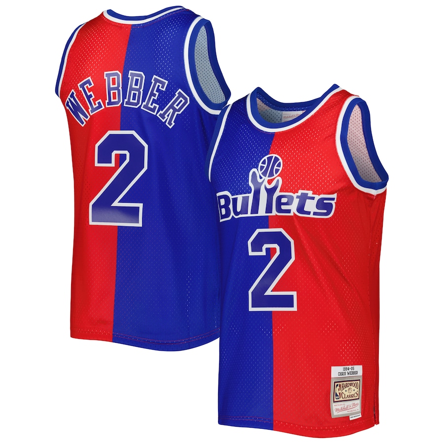 Men's Washington Bullets Chris Webber Mitchell & Ness Blue/Red Hardwood Classics 1994/95 Split Swingman Jersey - Jersey