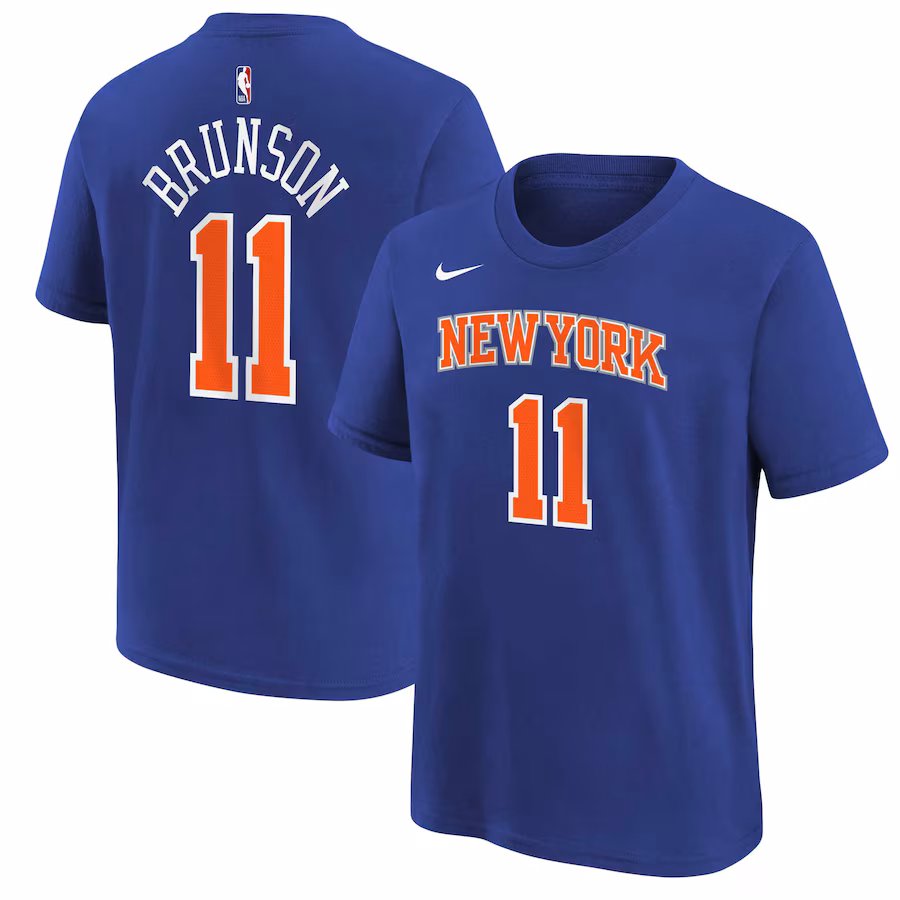 Youth New York Knicks Jalen Brunson Nike Blue Icon Name & Number T-Shirt - Jersey