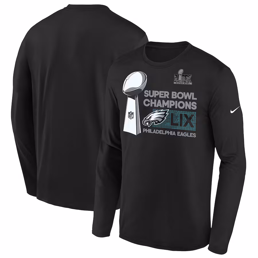 Youth Philadelphia Eagles Nike Black Super Bowl LIX Champions Locker Room Trophy Collection Long Sleeve T-Shirt - Jersey