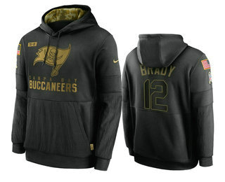 Men's Tampa Bay Buccaneers #12 Tom Brady Black 2020 Salute To Service Sideline Performance Pullover Hoodie - Jersey