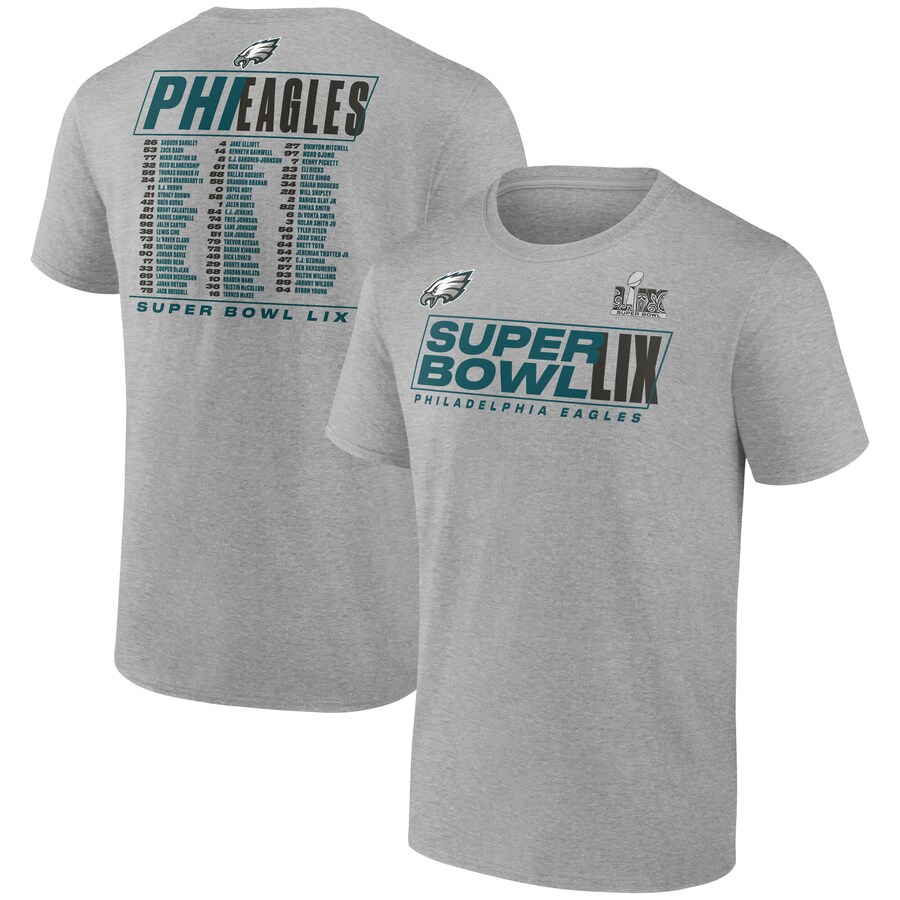 Men's Philadelphia Eagles  Fanatics Heather Gray Super Bowl LIX Big & Tall Roster T-Shirt - Jersey