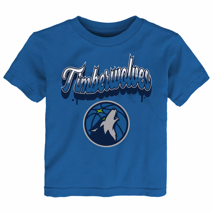 Youth Minnesota Timberwolves  Blue Bubbly Script T-Shirt - Jersey