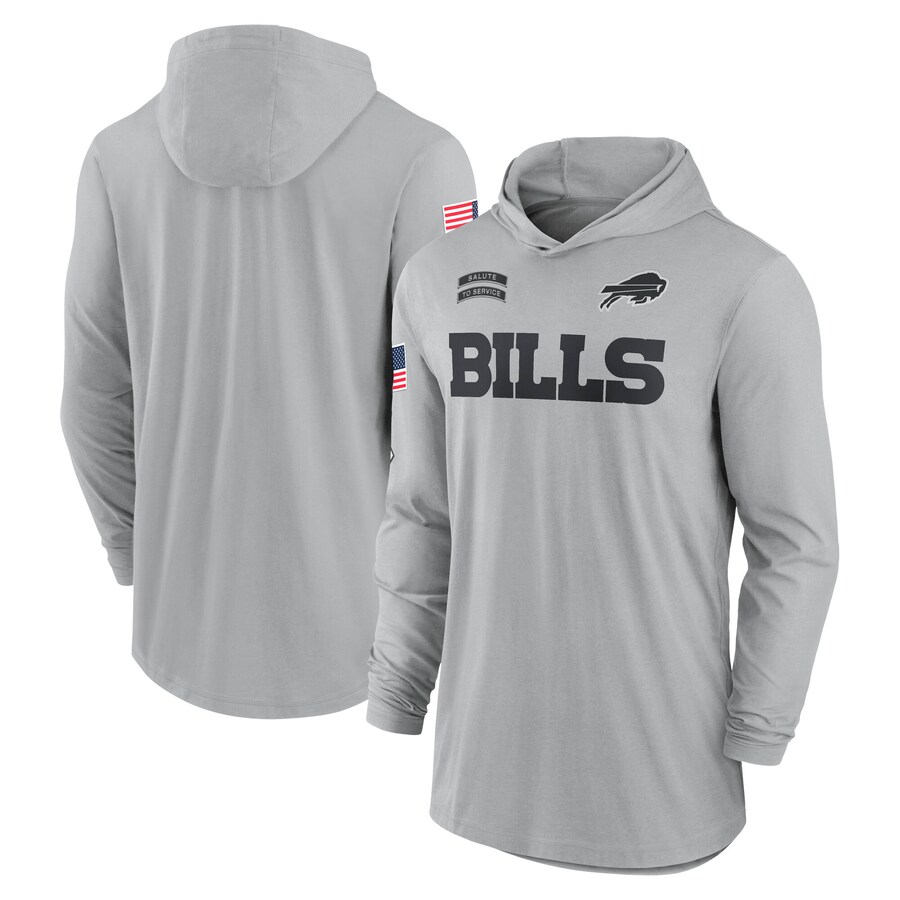 Men's Buffalo Bills Nike Gray 2024 Salute to Service Lightweight Performance Long Sleeve Hooded T-Shirt - Jersey