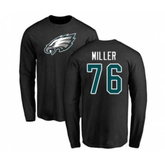 Philadelphia Eagles #76 Shareef Miller Black Name & Number Logo Long Sleeve T-Shirt - Jersey