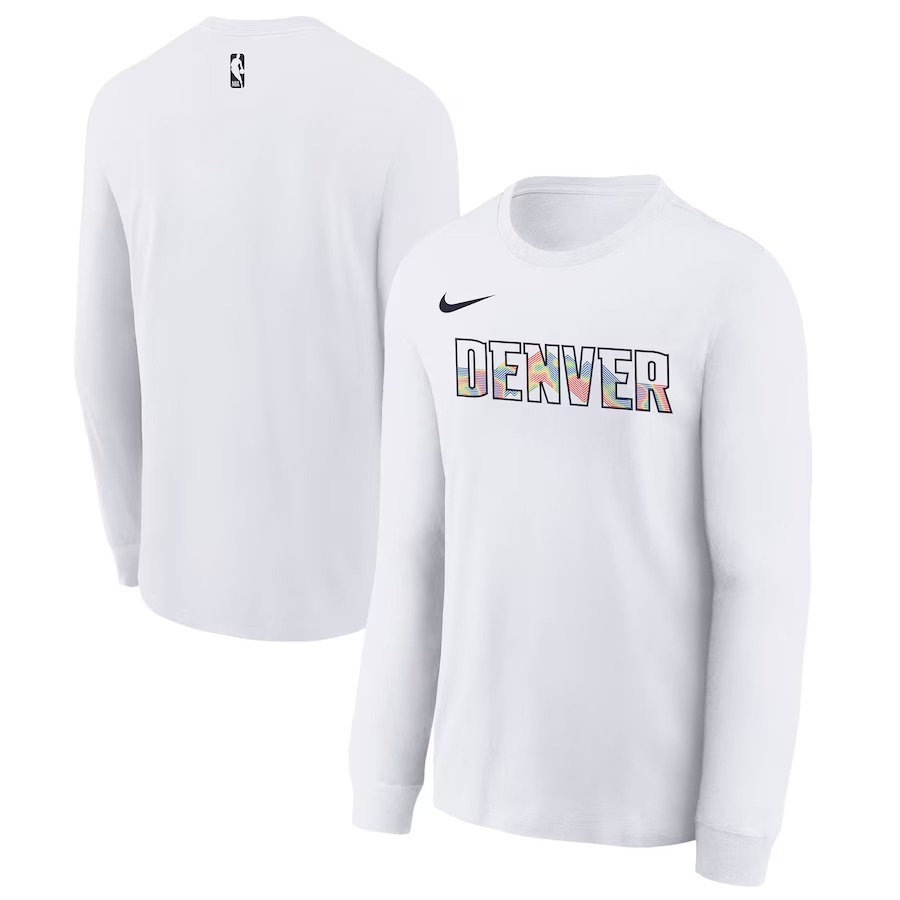 Youth Denver Nuggets  Nike White 2024/25 City Edition Wordmark Performance Long Sleeve T-Shirt - Jersey