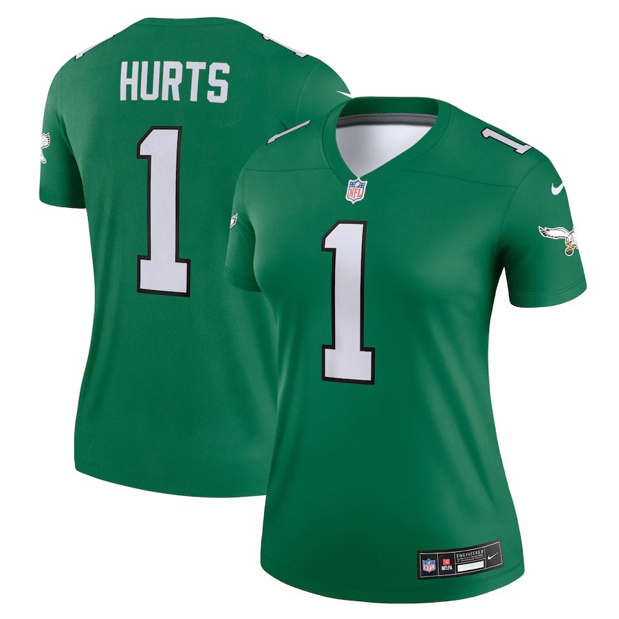 Women's Philadelphia Eagles Jalen Hurts Nike Kelly Green Alternate Legend Player Performance Top - Jersey
