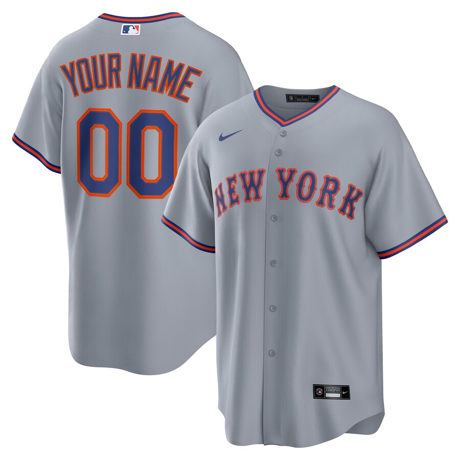 Men's New York Mets Nike Gray Road Custom Replica Jersey - Jersey