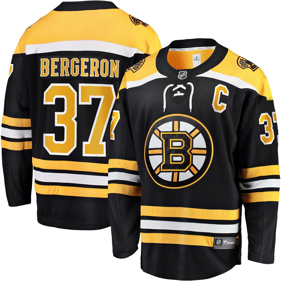 Men's Boston Bruins Patrice Bergeron Fanatics Branded Black Captain Patch Home Breakaway Jersey - Jersey