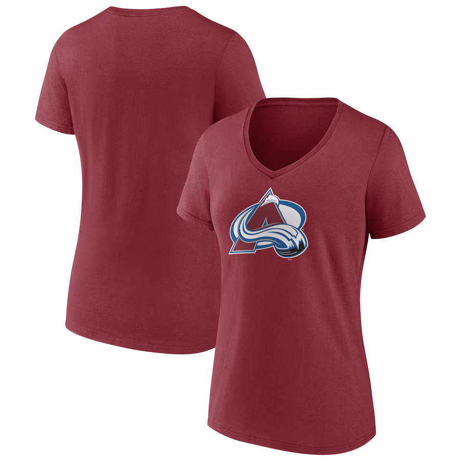 Women's Colorado Avalanche Fanatics Burgundy Primary Logo Team V-Neck T-Shirt - Jersey