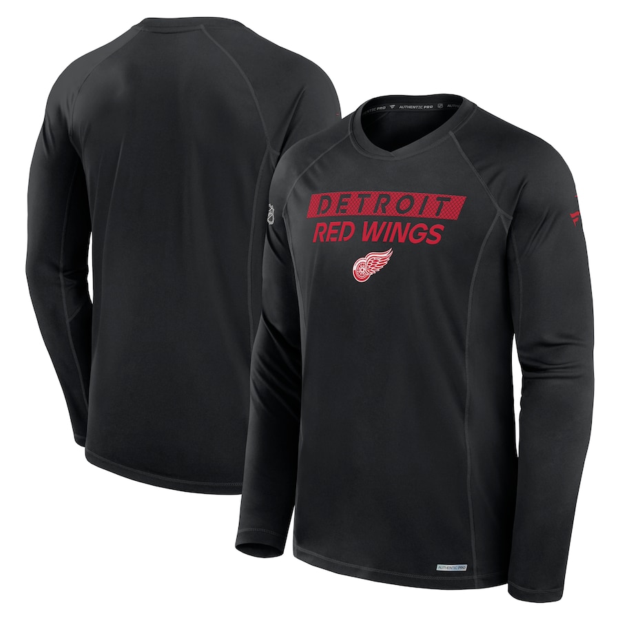 Men's Detroit Red Wings Fanatics Black Authentic Pro Rink Tech Long Sleeve T-Shirt - Jersey