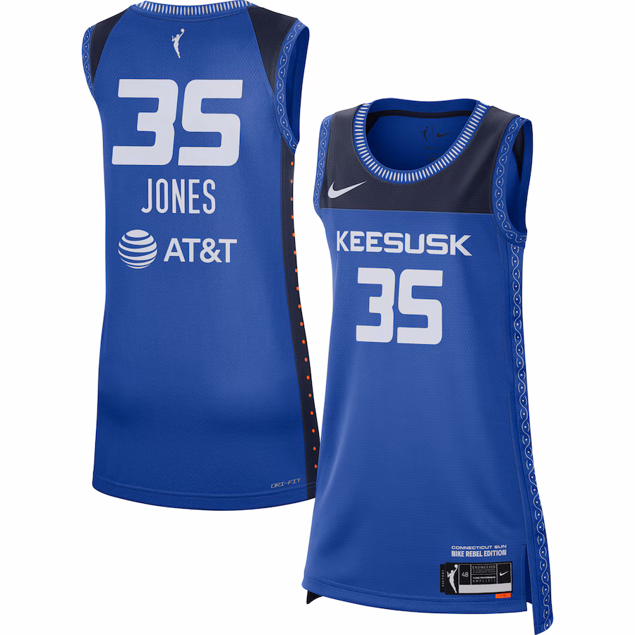Women's Connecticut Sun Jonquel Jones Nike Blue 2021 Rebel Edition Victory Player Jersey - Jersey