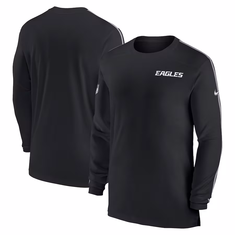 Men's Philadelphia Eagles Nike Black Sideline Coach UV Performance Long Sleeve T-Shirt - Jersey