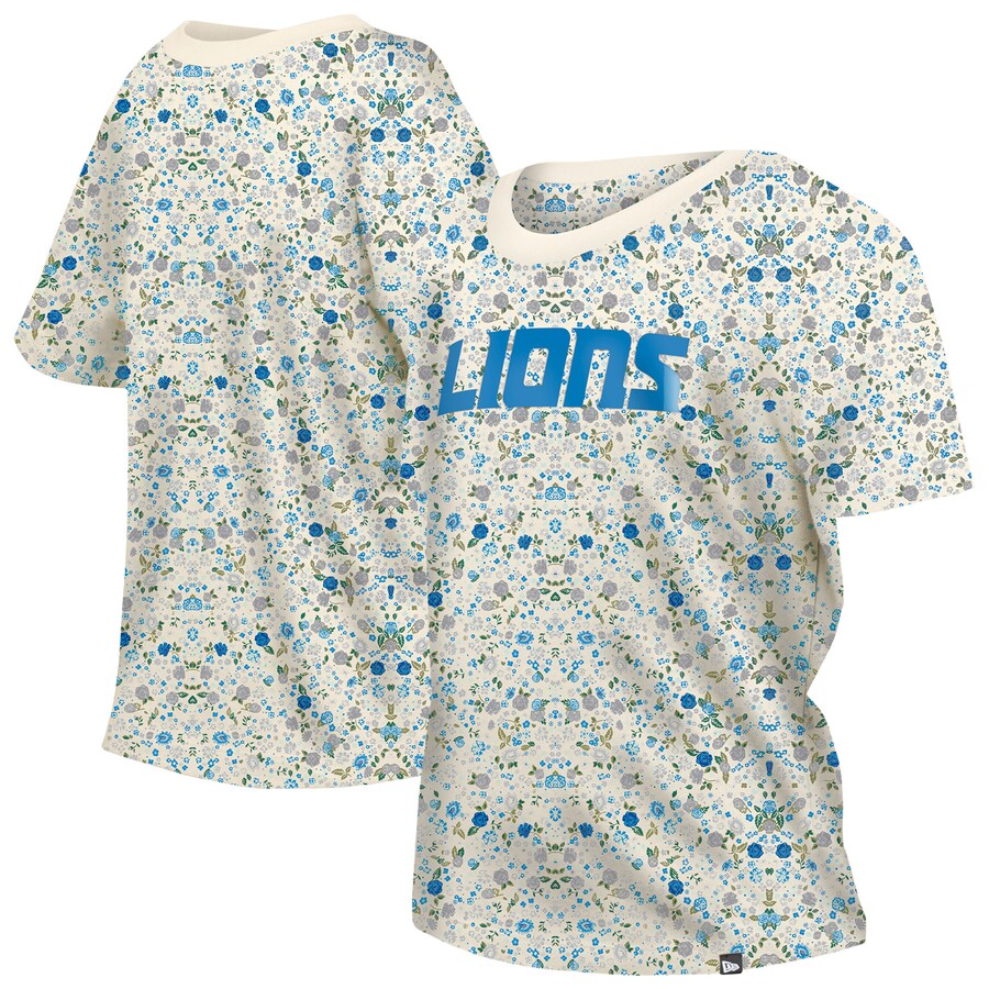 Women's Detroit Lions New Era Cream Glam Game Floral T-Shirt - Jersey