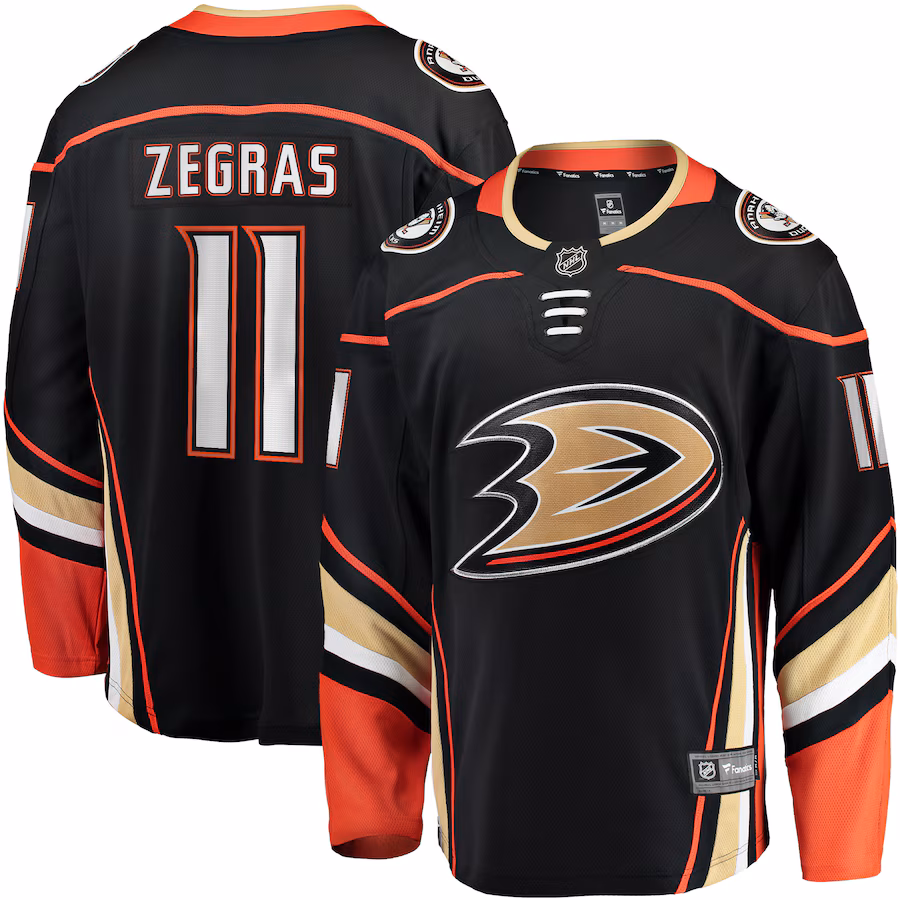 Men's Anaheim Ducks Trevor Zegras Fanatics Black Home Breakaway Player Jersey - Jersey