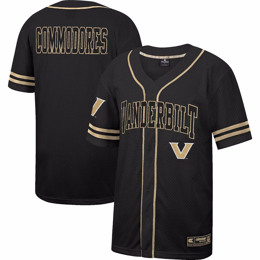 Vanderbilt Commodores Colosseum Free Spirited Mesh Button-Up Baseball Jersey - Black - Jersey