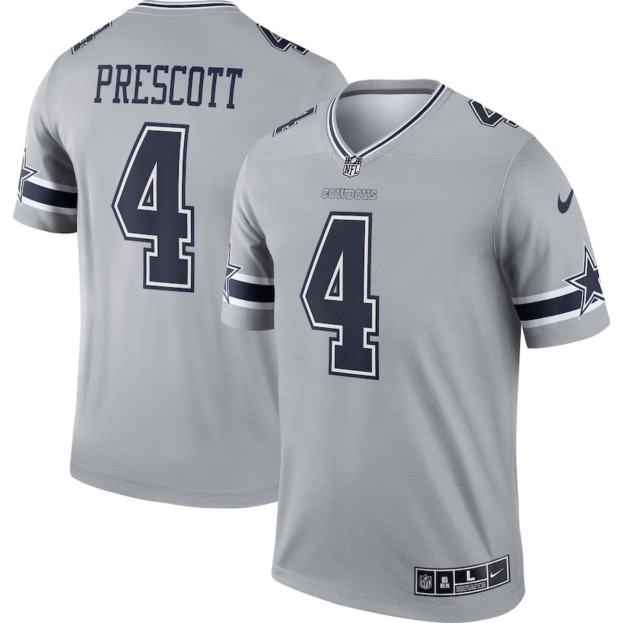 Men's Dallas Cowboys Dak Prescott Nike Gray Inverted Legend Jersey - Jersey