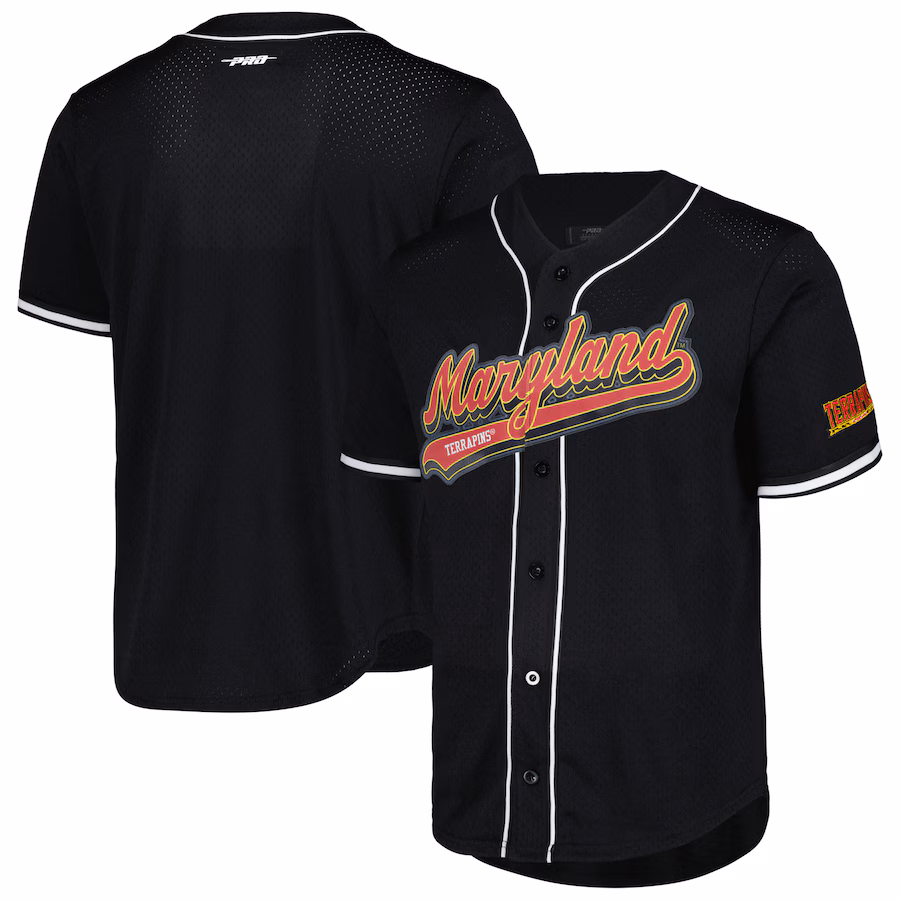 Men's Pro Standard Black Maryland Terrapins Mesh Full-Button Replica Baseball Jersey - Jersey