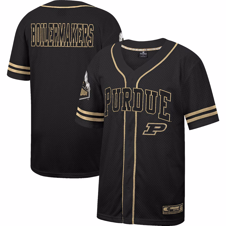 Men's Colosseum Black Purdue Boilermakers Free Spirited Mesh Button-Up Baseball Jersey - Jersey