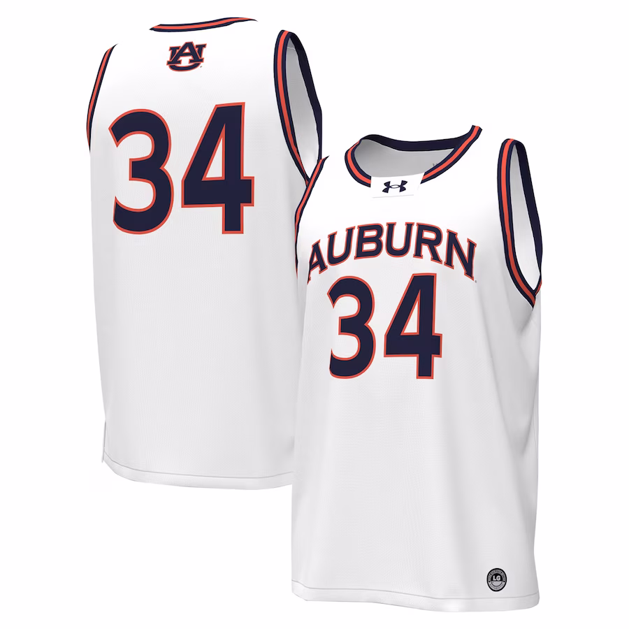 #34 Auburn Tigers Under Armour Replica Basketball Jersey - White - Jersey