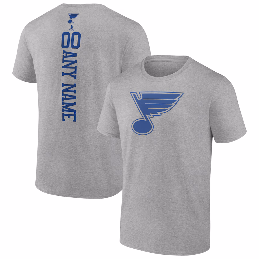 Men's St. Louis Blues Heather Gray Personalized Name & Number T-Shirt - Jersey