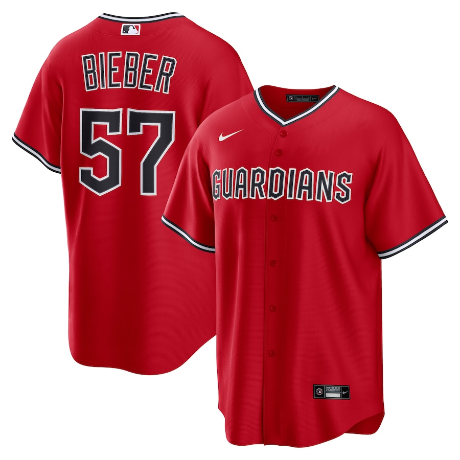 Men's Cleveland Guardians Shane Bieber Nike Red Alternate Replica 2.0 Player Jersey - Jersey