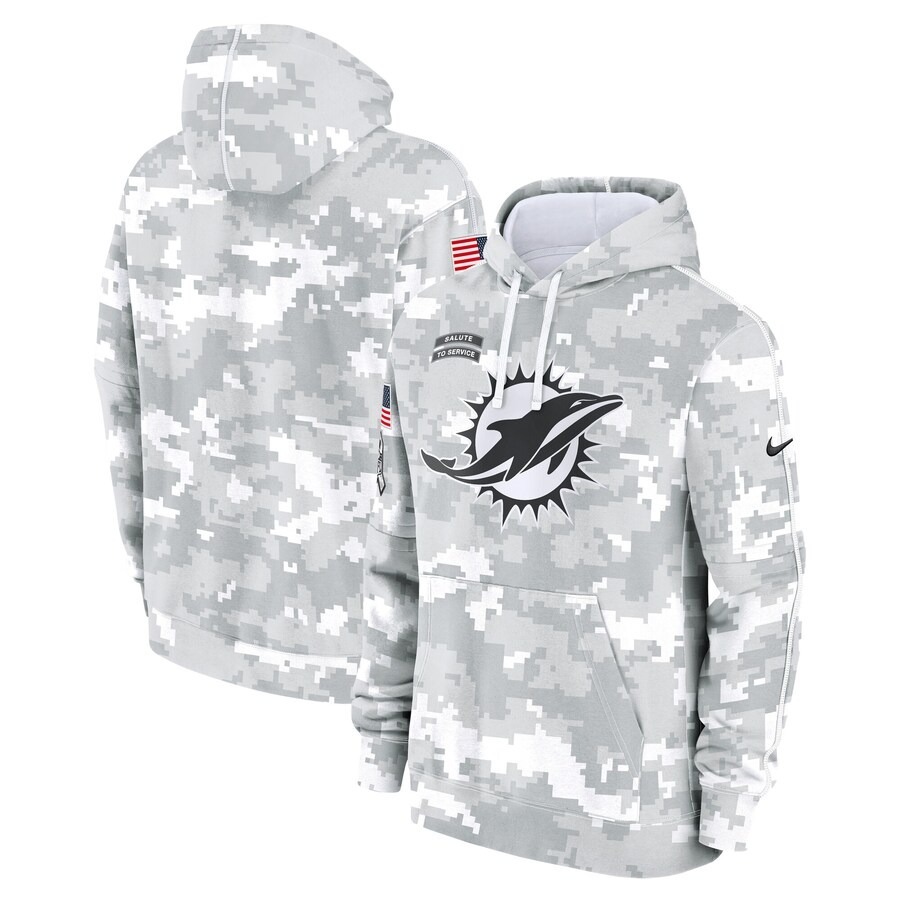Men's Miami Dolphins Nike Arctic Camo 2024 Salute to Service Club Fleece Pullover Hoodie - Jersey