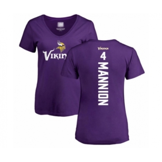 Football Women's Minnesota Vikings #4 Sean Mannion Purple Backer Slim Fit T-Shirt - Jersey