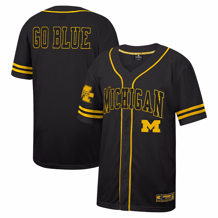 Men's Colosseum Black Michigan Wolverines Free Spirited Mesh Button-Up Baseball Jersey - Jersey