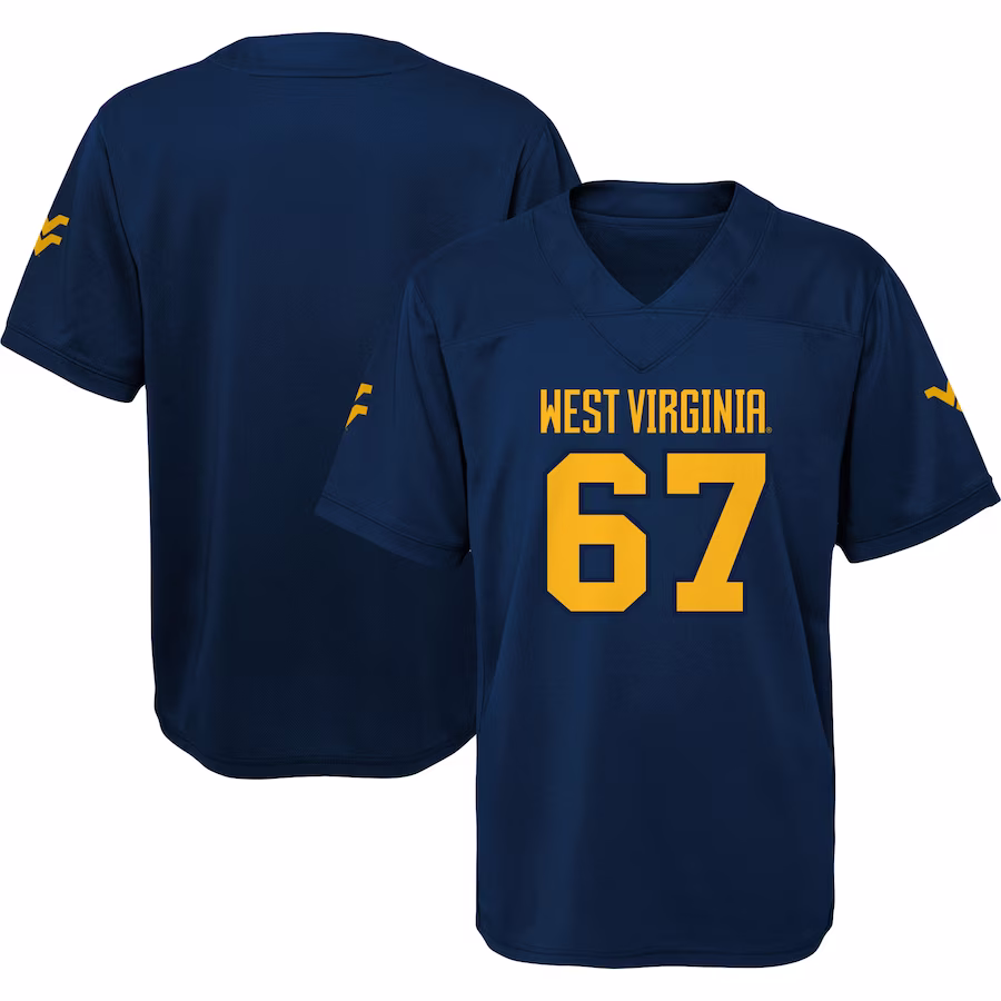 #67 West Virginia Mountaineers Youth Jersey - Navy - Jersey