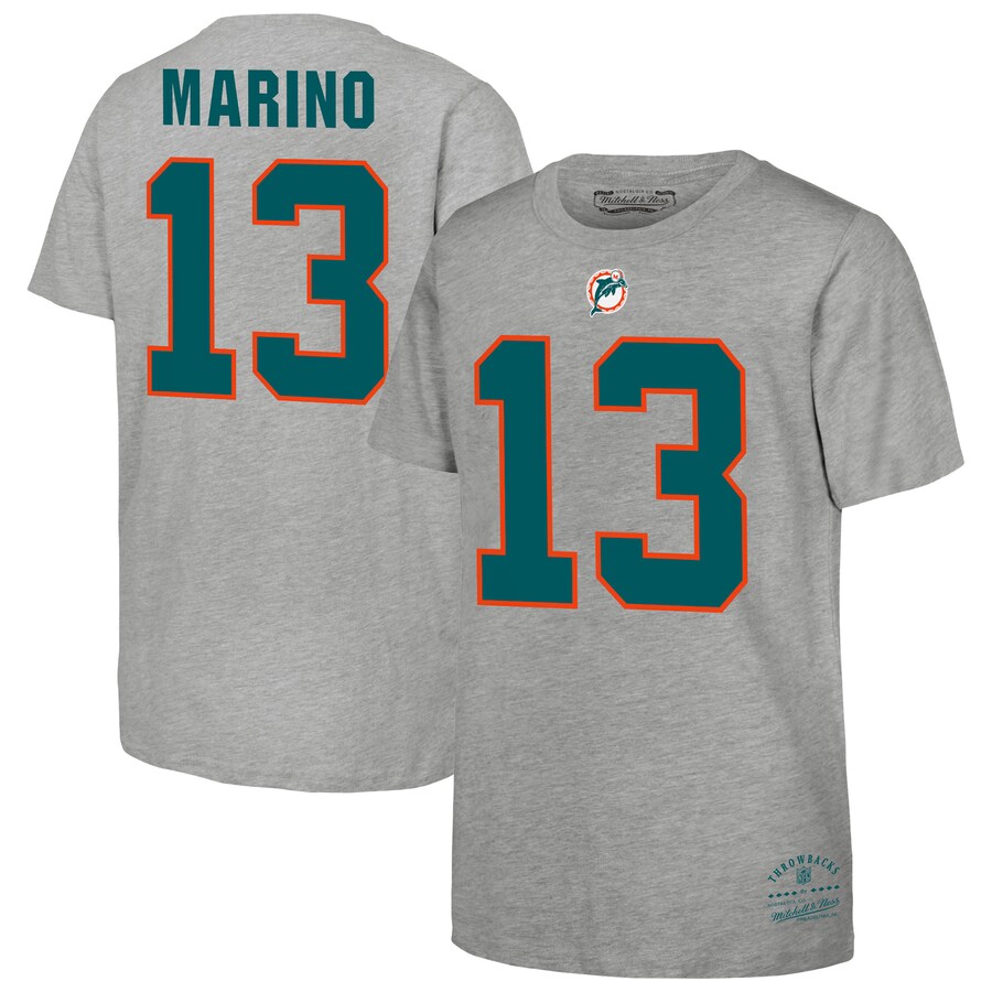 Youth Miami Dolphins Dan Marino Mitchell & Ness Gray Retired Retro Player Name & Number T-Shirt - Jersey