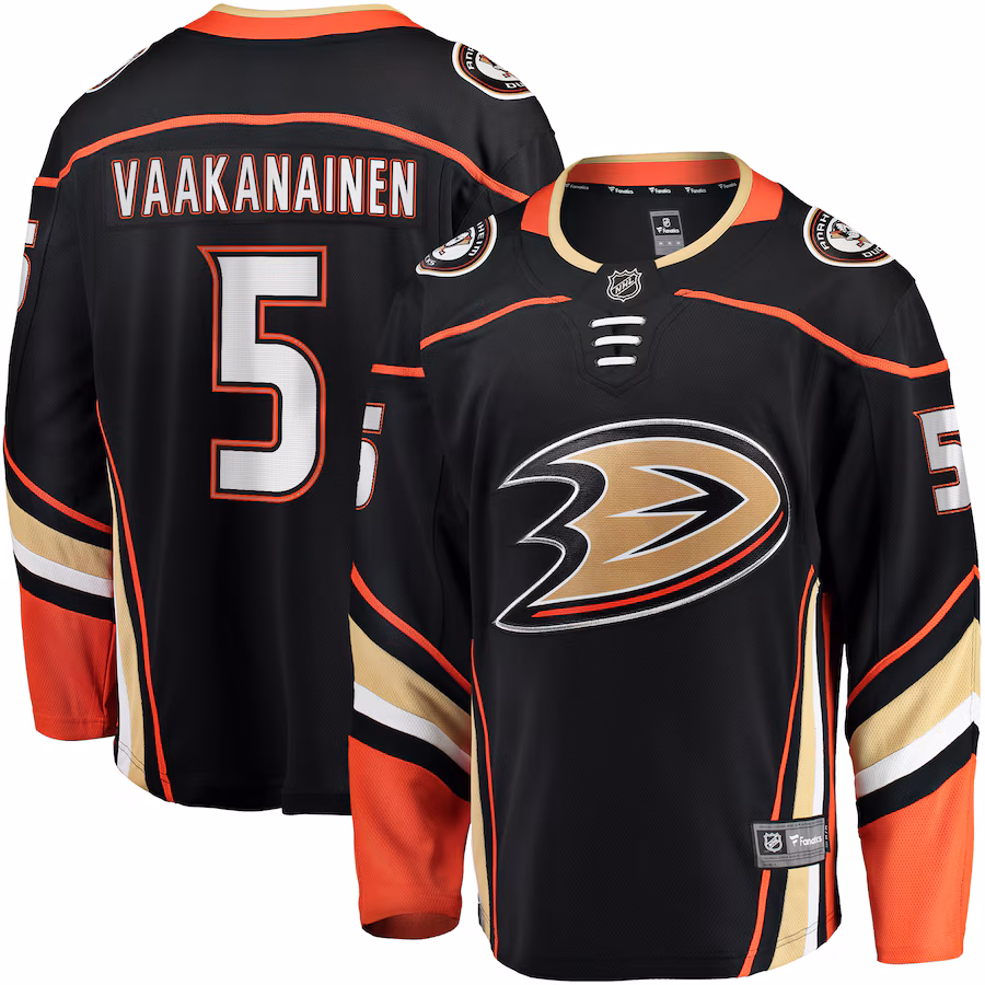 Men's Anaheim Ducks Urho Vaakanainen Fanatics Black Home Premier Breakaway Player Jersey - Jersey