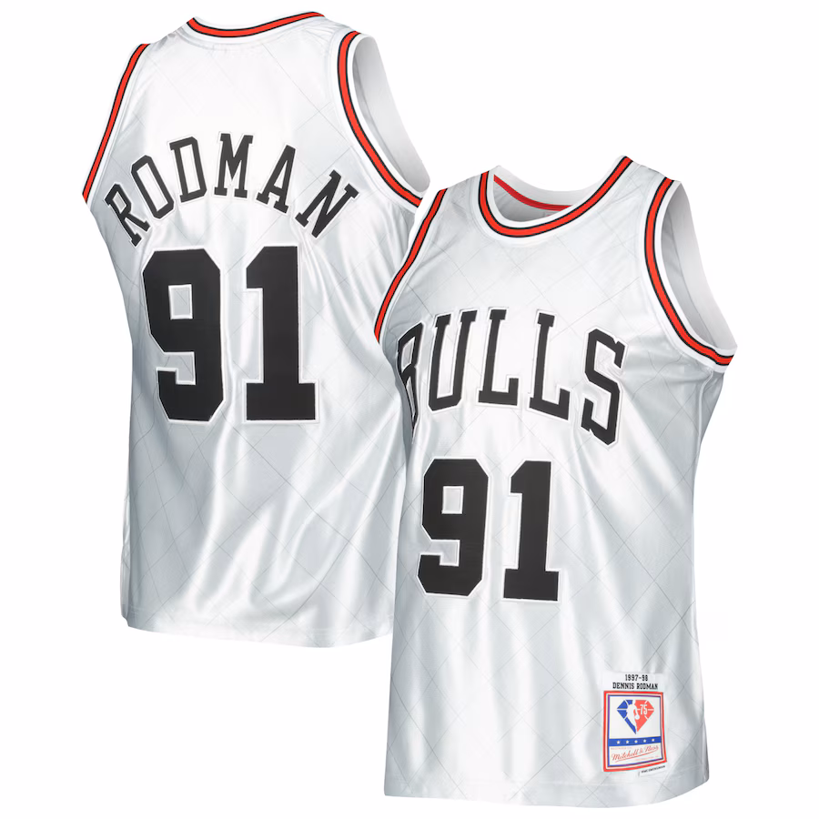 Men's Chicago Bulls Dennis Rodman Mitchell & Ness Platinum 1997/98 Hardwood Classics 75th Anniversary Swingman Jersey - Jersey