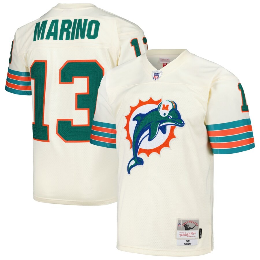Men's Miami Dolphins Dan Marino Mitchell & Ness Cream Chainstitch Legacy Jersey - Jersey