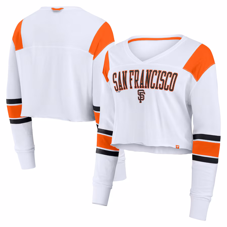 Women's San Francisco Giants Fanatics White Stretch Cropped Fashion Long Sleeve T-Shirt - Jersey