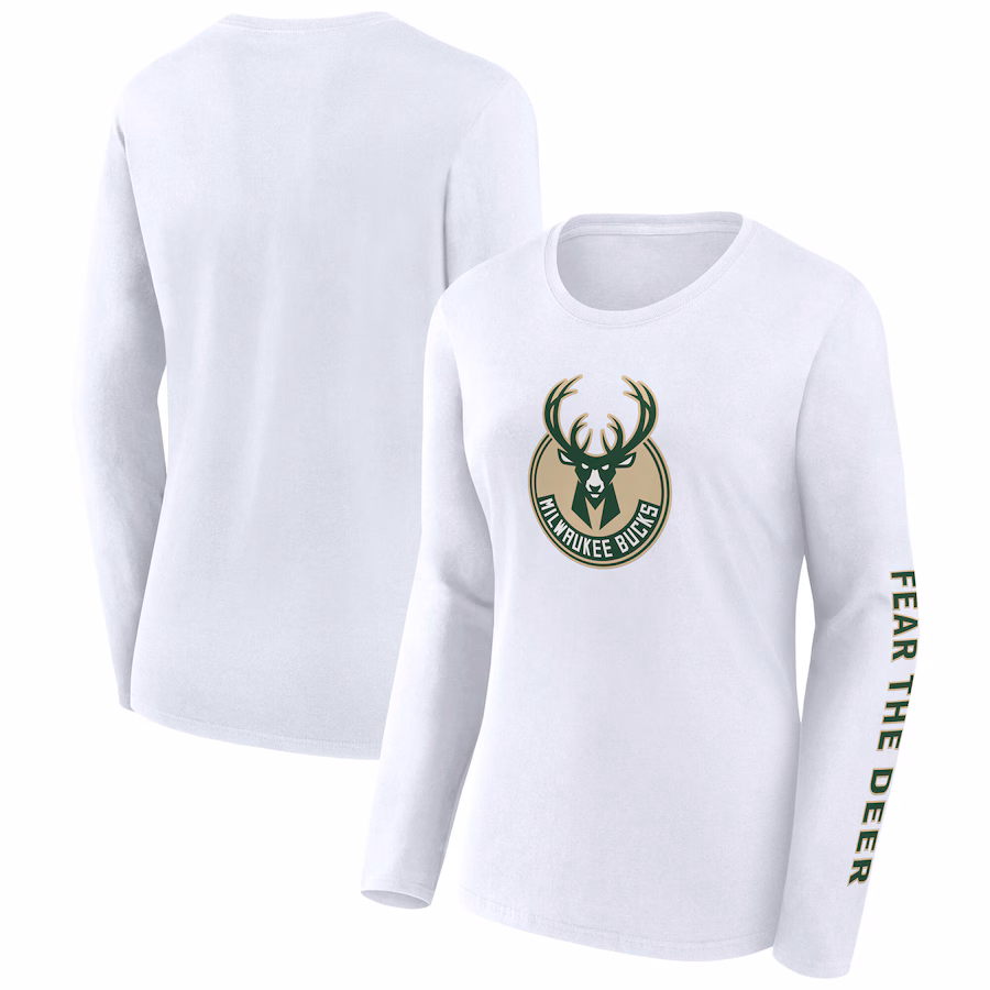 Women's Milwaukee Bucks Fanatics White Long Sleeve T-Shirt - Jersey