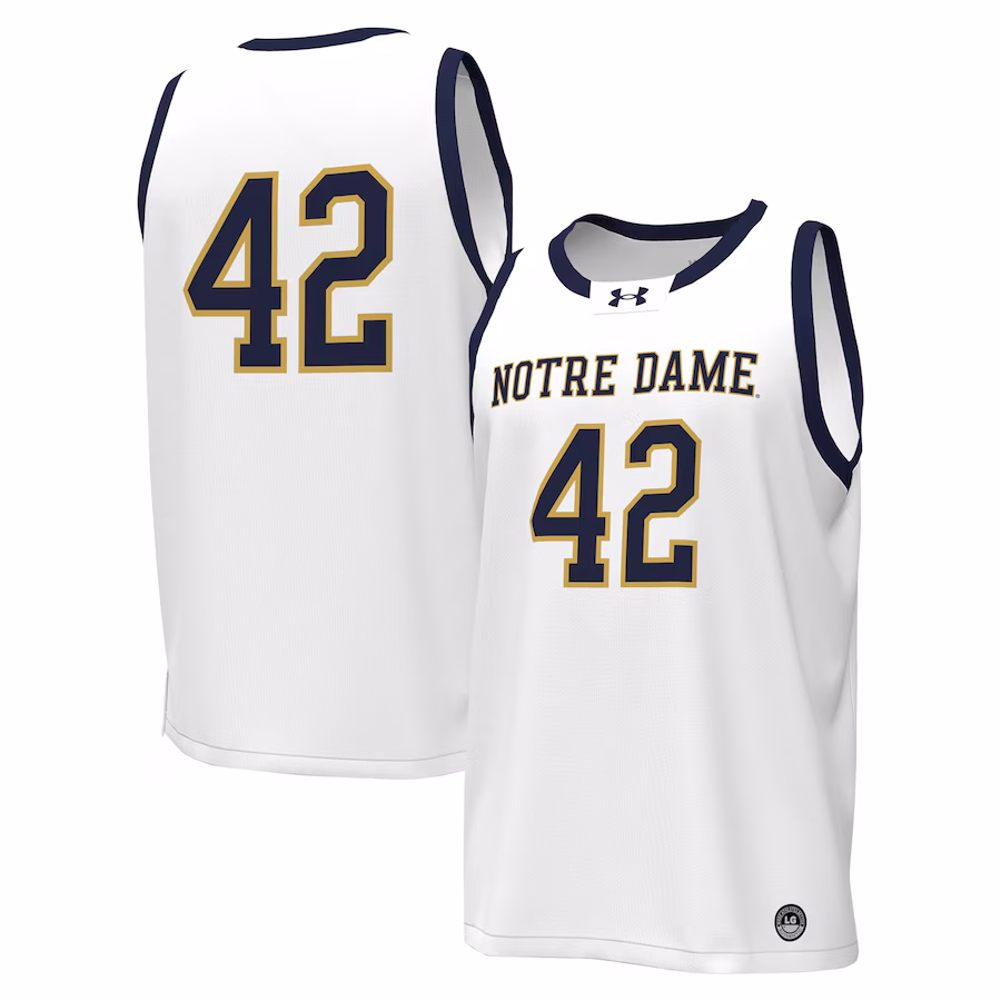 Men's Under Armour #42 White Notre Dame Fighting Irish Replica Basketball Jersey - Jersey