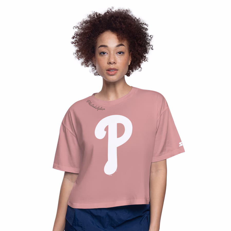 Women's Philadelphia Phillies Starter Pink Play the Ball Boxy Cropped T-Shirt - Jersey