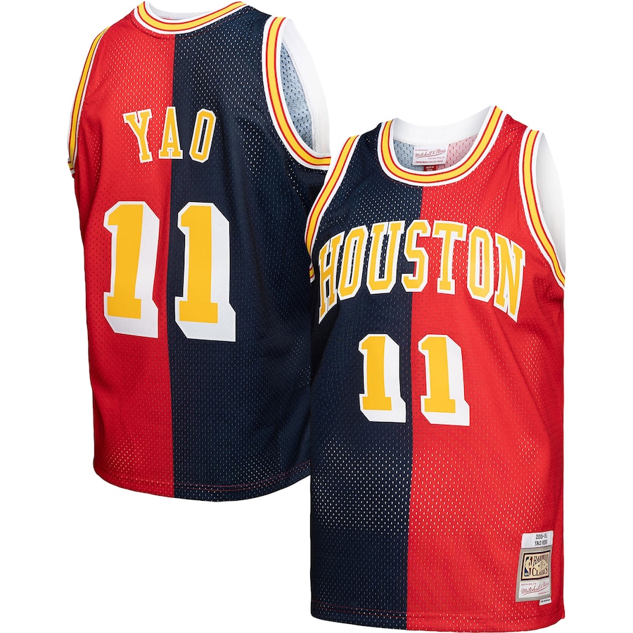 Men's Houston Rockets Yao Ming Mitchell & Ness Navy/Red Hardwood Classics 2004/05 Split Swingman Jersey - Jersey