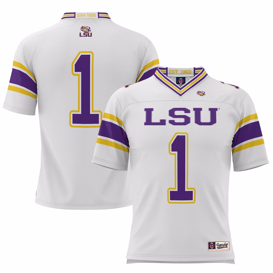 #1 LSU Tigers GameDay Greats Youth Football Jersey – White - Jersey